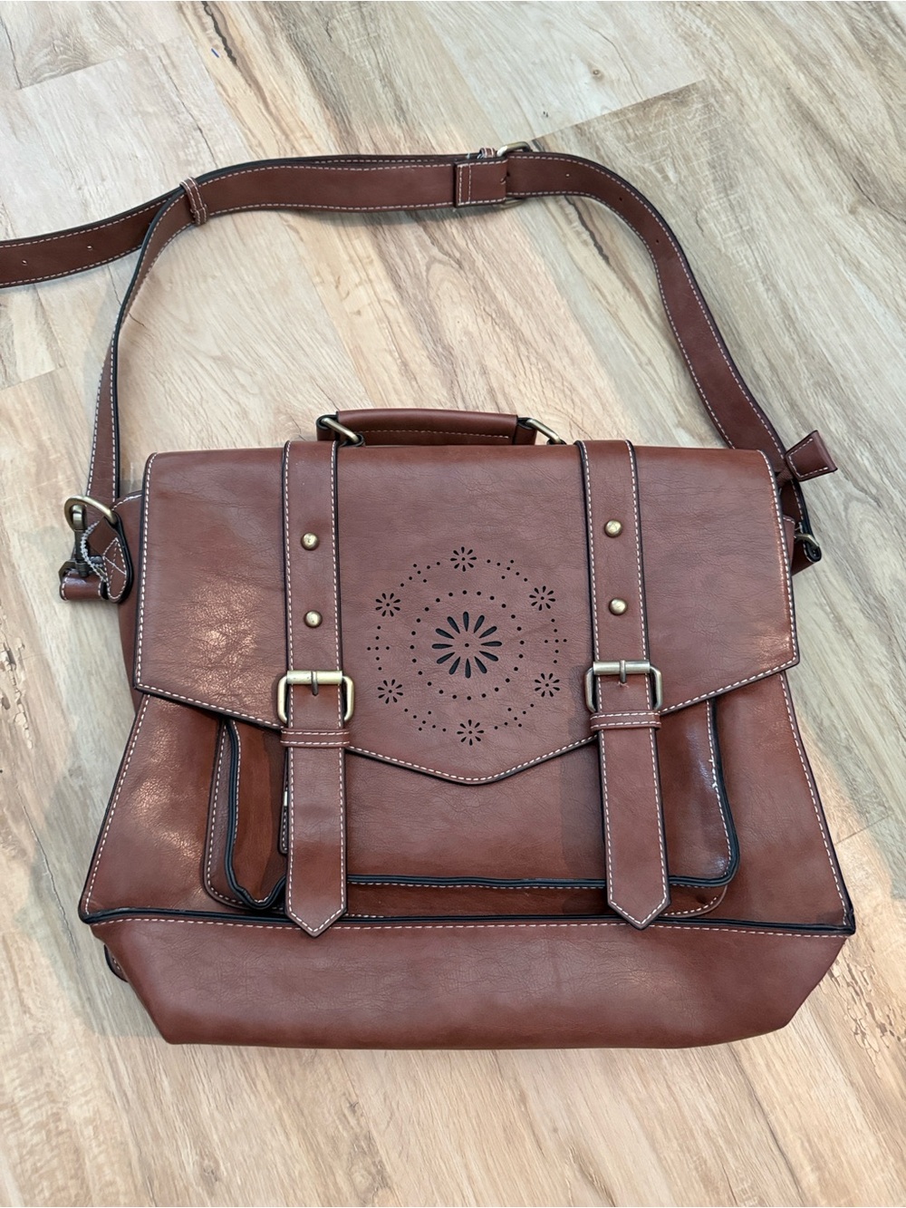 ECOSUSI Vintage Brown Vegan Leather Laptop Briefcase Satchel Messenger Bag